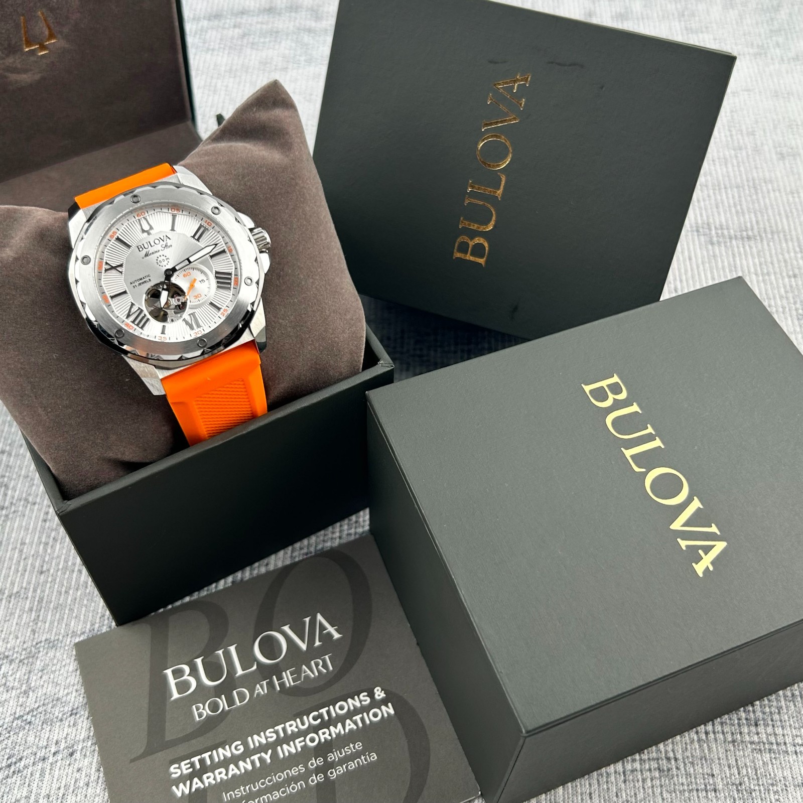 Bulova 98A226 Marine Star Whit Dial Rubber Strap Automatic Men’s Watch 45MM