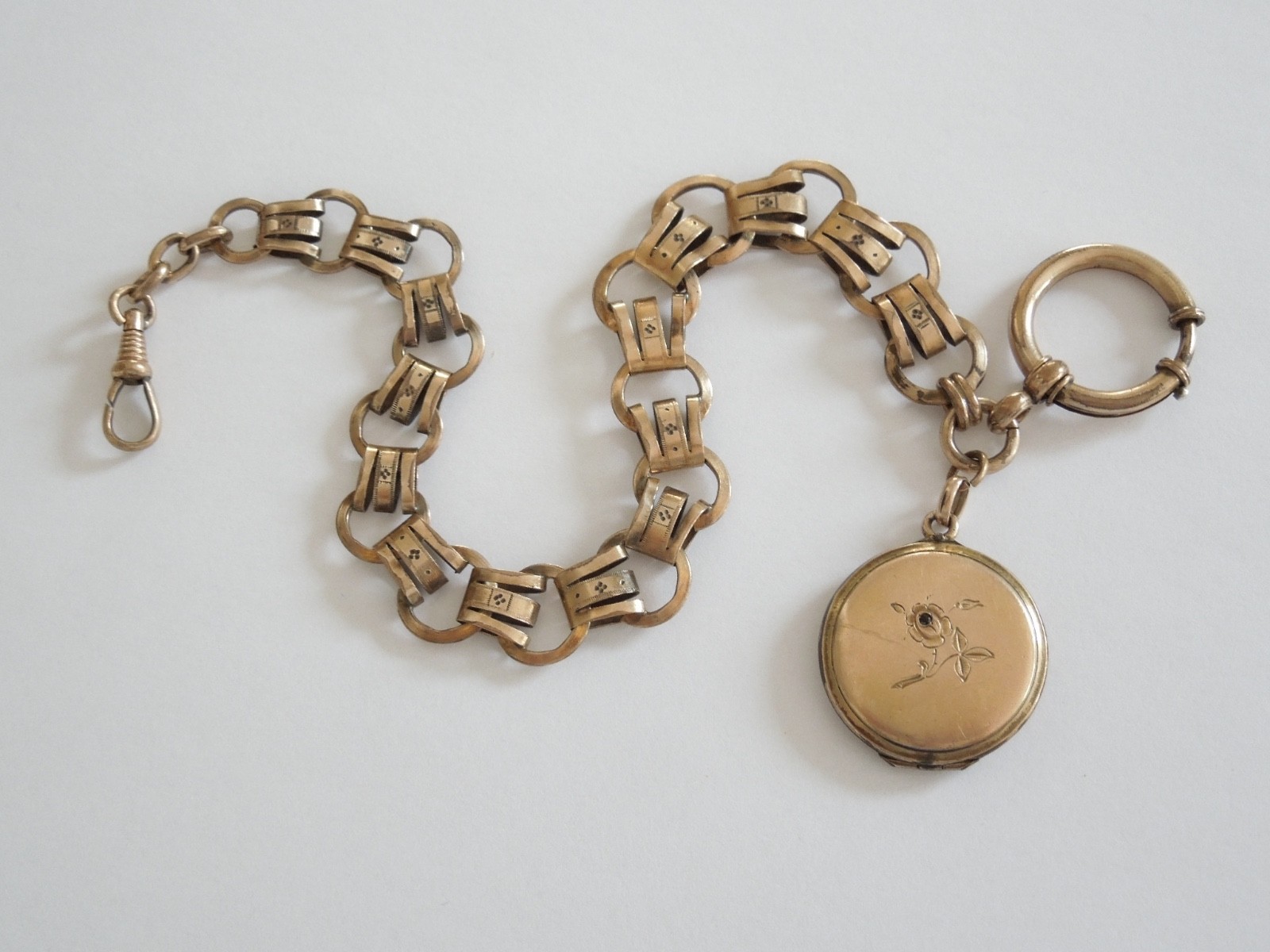 Antique Watch Chain Photo Pendant Medallion Gold Plated 21.9 G/Approx. 25 Cm