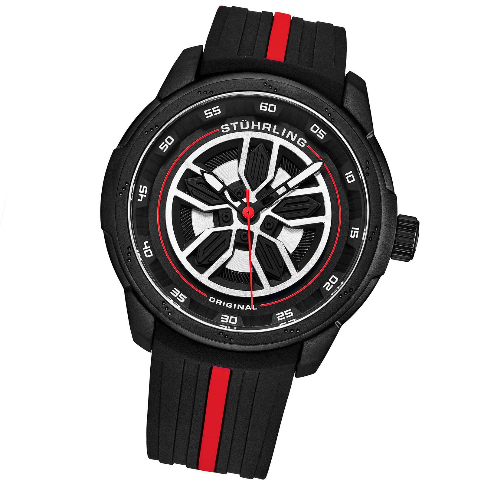 Aviator Black and red/Rubber/Black/Silver Dial/Black Case | Black Dial Wristwatc