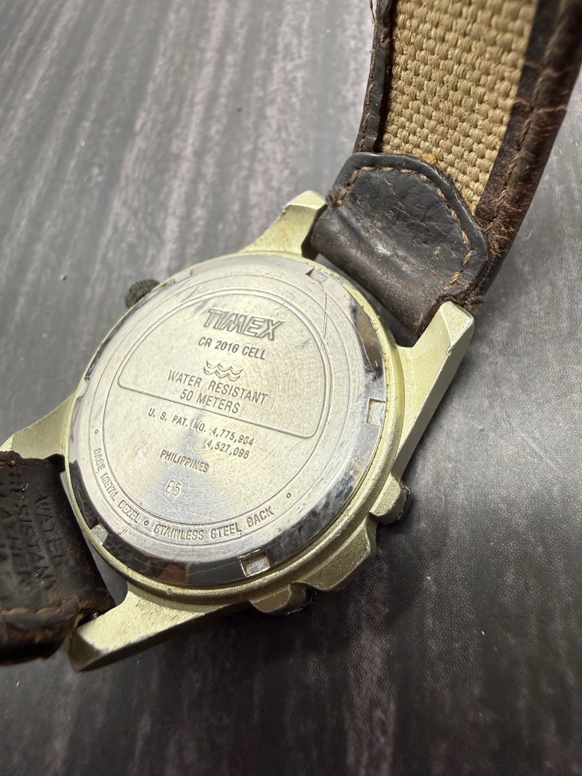 Timex Men Watch Silver Black Plastic Light Date 50m Beige Nylon Brown Quartz
