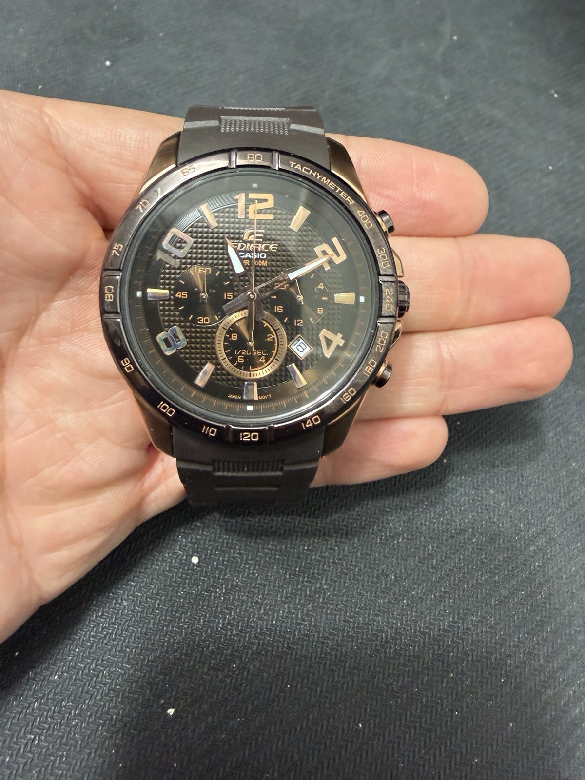 NWT $200 Casio Edifice EFR-516PG-5AV Rose Gold Black Chrono Watch Box Tag 47mm