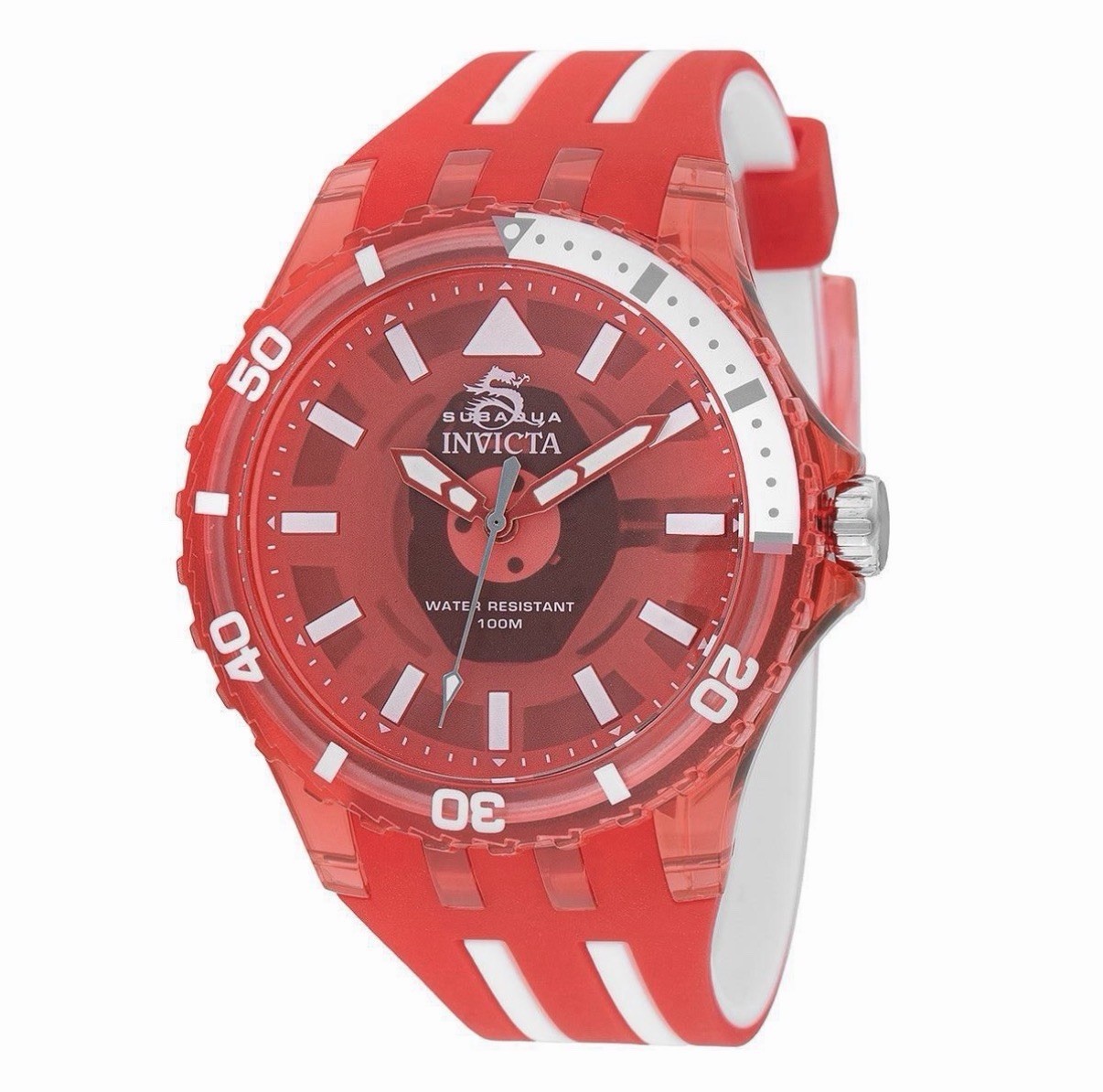 Invicta Subaqua Men’s Diver Quartz 100m Red Silicone Strap Watch w/ Box