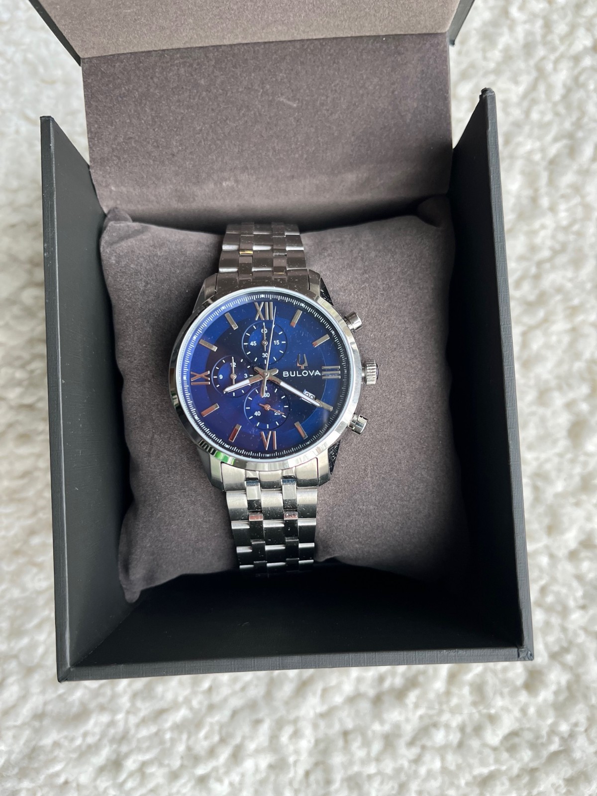 Bulova Sutton Chronograph Blue Dial Stainless Steel Men’s 41mm Watch 96B476