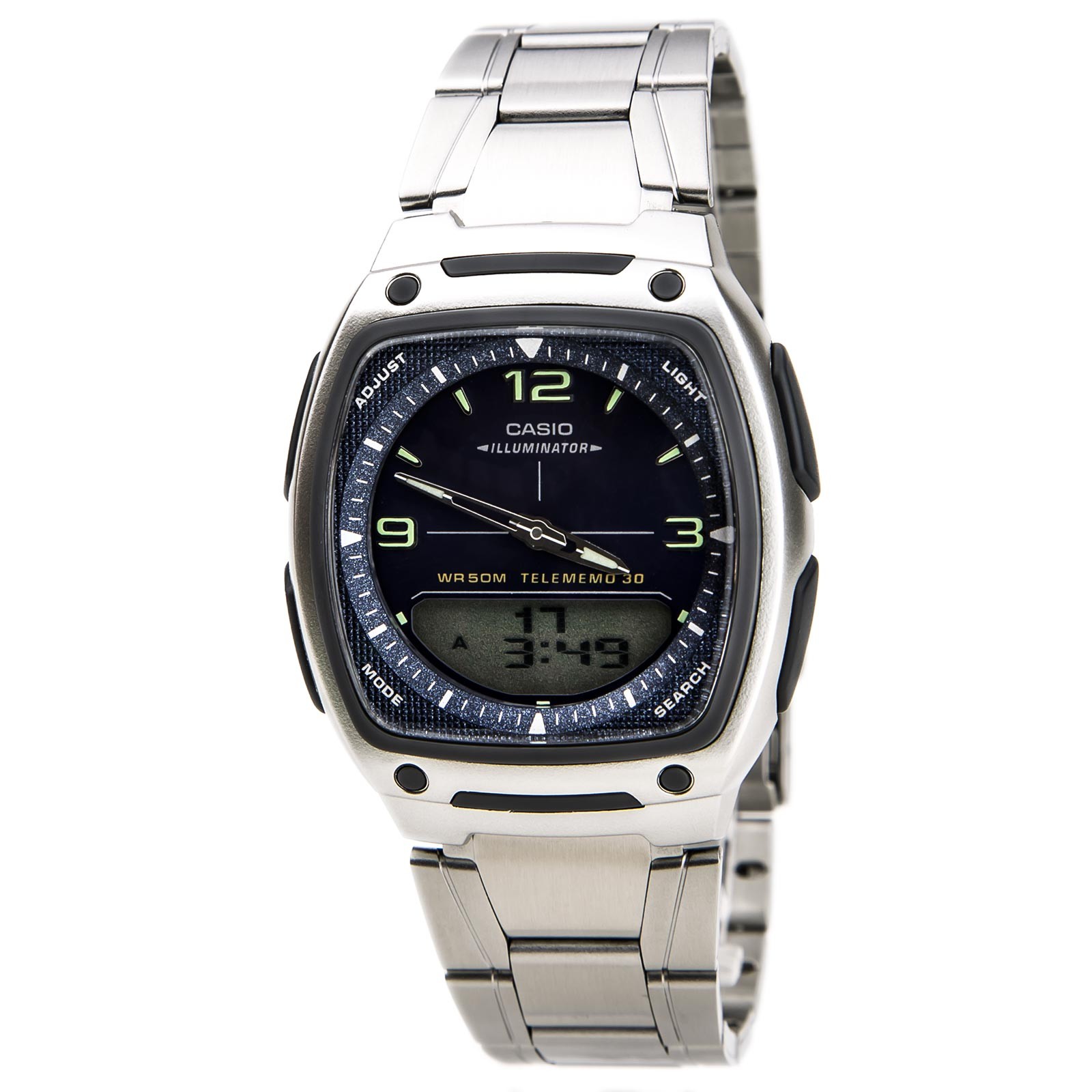 Casio AW81D-2A Mens Blue Dial Ana-Digi SS Bracelet Databank Watch