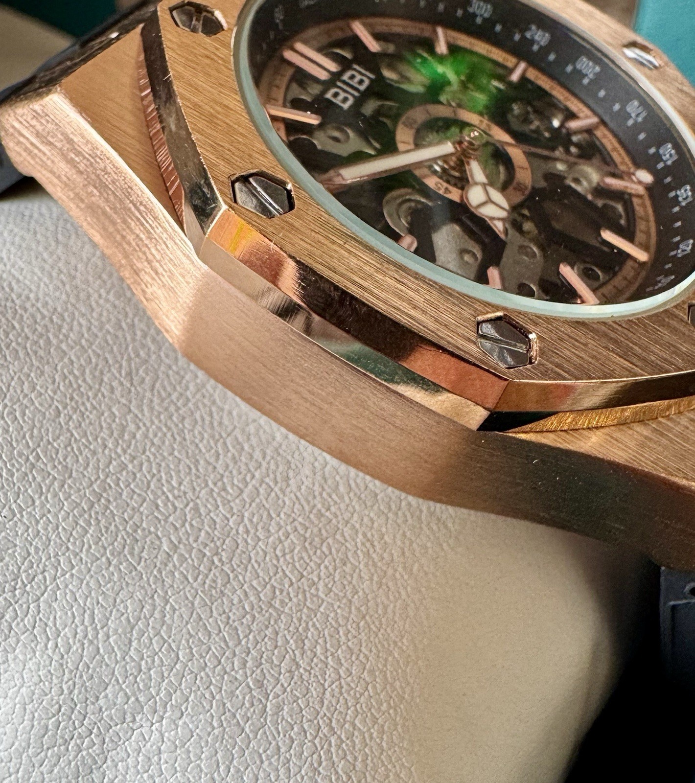 BIBI Skeleton Automatic Watch Rose Gold Black Silicone Strap 41.5mm New Box