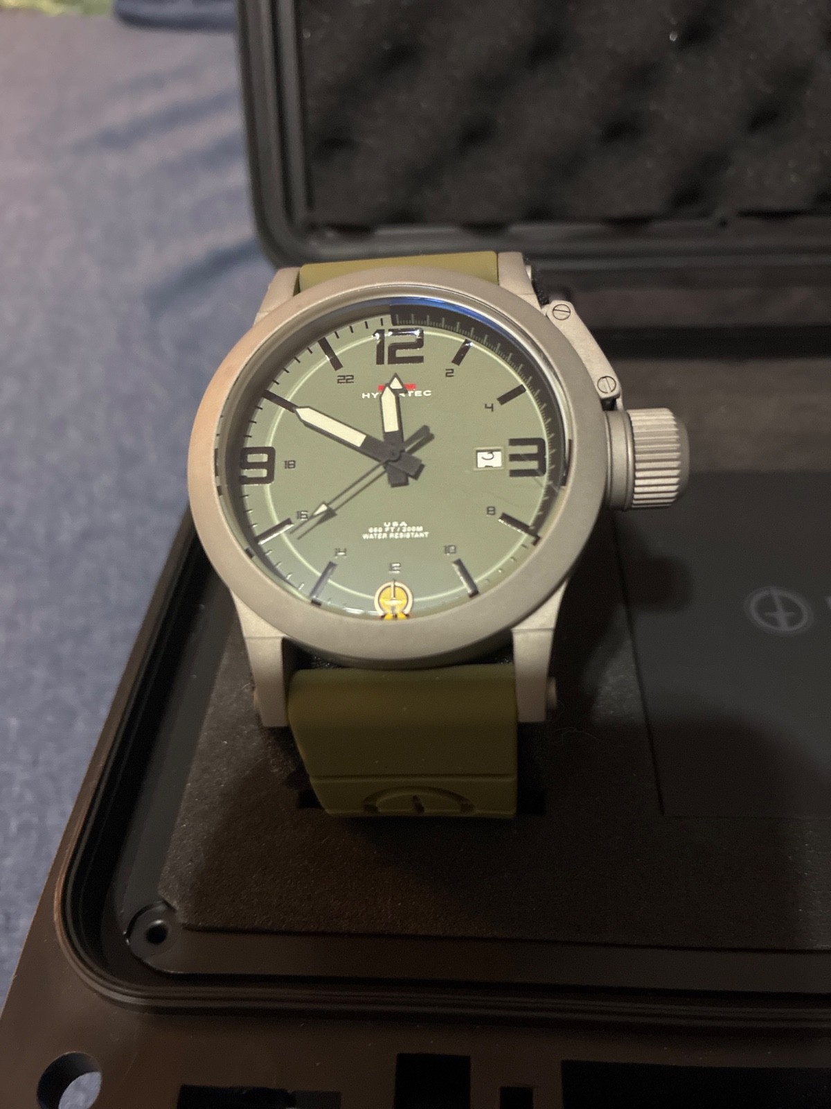 MTM Hypertec 44mm Stainless Steel Sandblasted Finish, MTM Green Rubber Strap