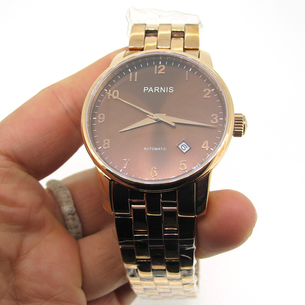 38mm Parnis Miyota Automatic Movement Men’s Luxury Watch Rose Glod Case Bracelet
