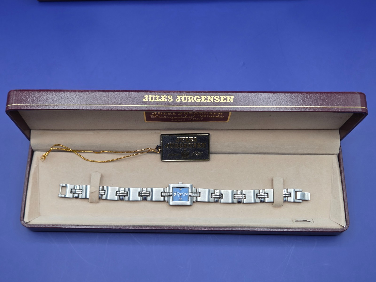 Jules Jurgensen 8 Diamond Ladies Diamond Quartz Watch Blue Dial 7766 W/Tags-Box