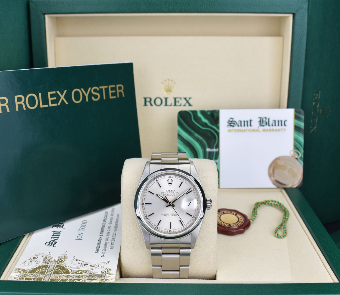 ROLEX 36mm Stainless Steel DATEJUST Silver Stick – Oyster Band 16200 SANT BLANC