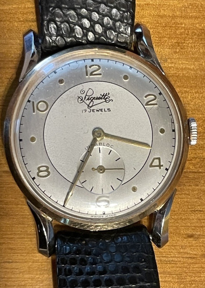 Piquette 17J Incabloc Watch Seconds Sub Dial Two Tone Ultra Thin Mechanical Tick