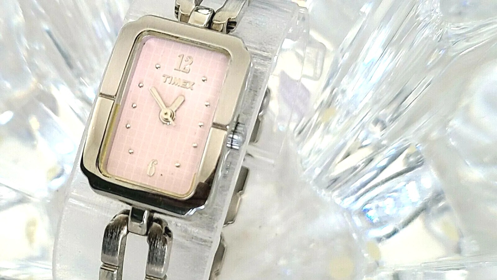 Timex Quartz Silver Stainless Steel Pink -Dial Bracelet Womens Watch (D21)