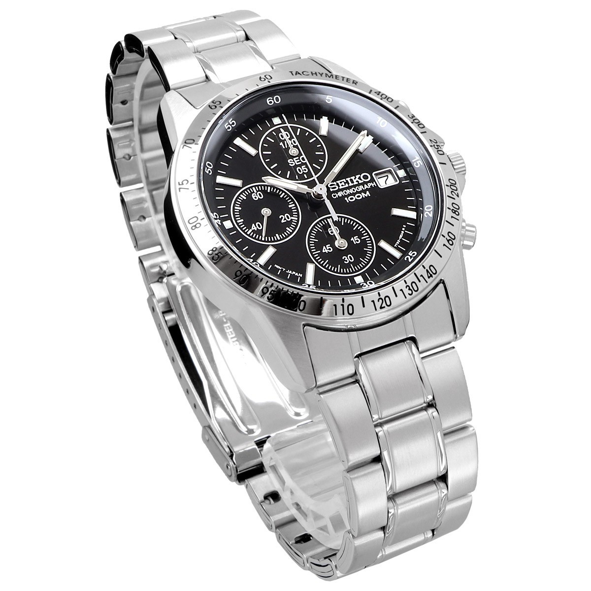 SEIKO Chronograph SND367PC Black Silver Men’s Watch New in Box from Japan