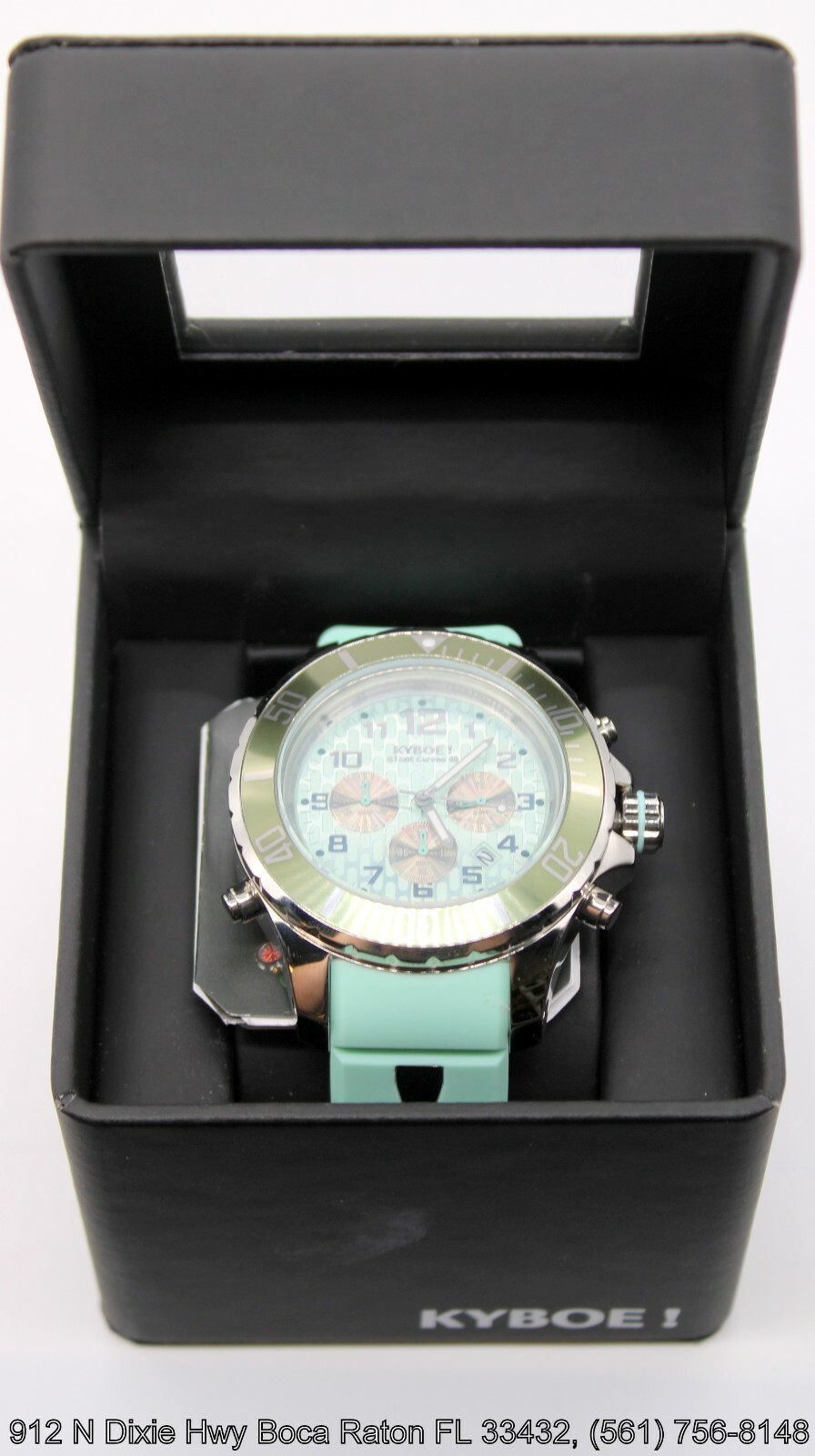 KYBOE! Backlight Chrono/Tachymeter 48mm Steel/Cyan, 10 ATM WR, Watch NWT, Box