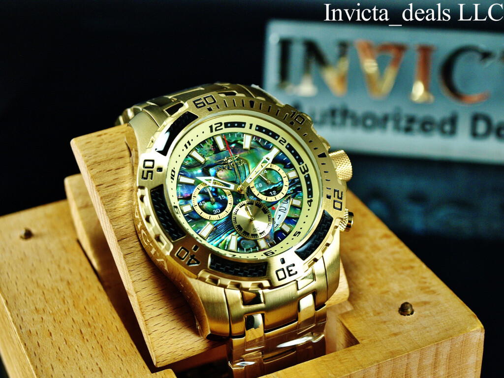 Invicta Men’s 51mm Pro Diver SCUBA Chronograph ABALONE Dial Gold Tone SS Watch