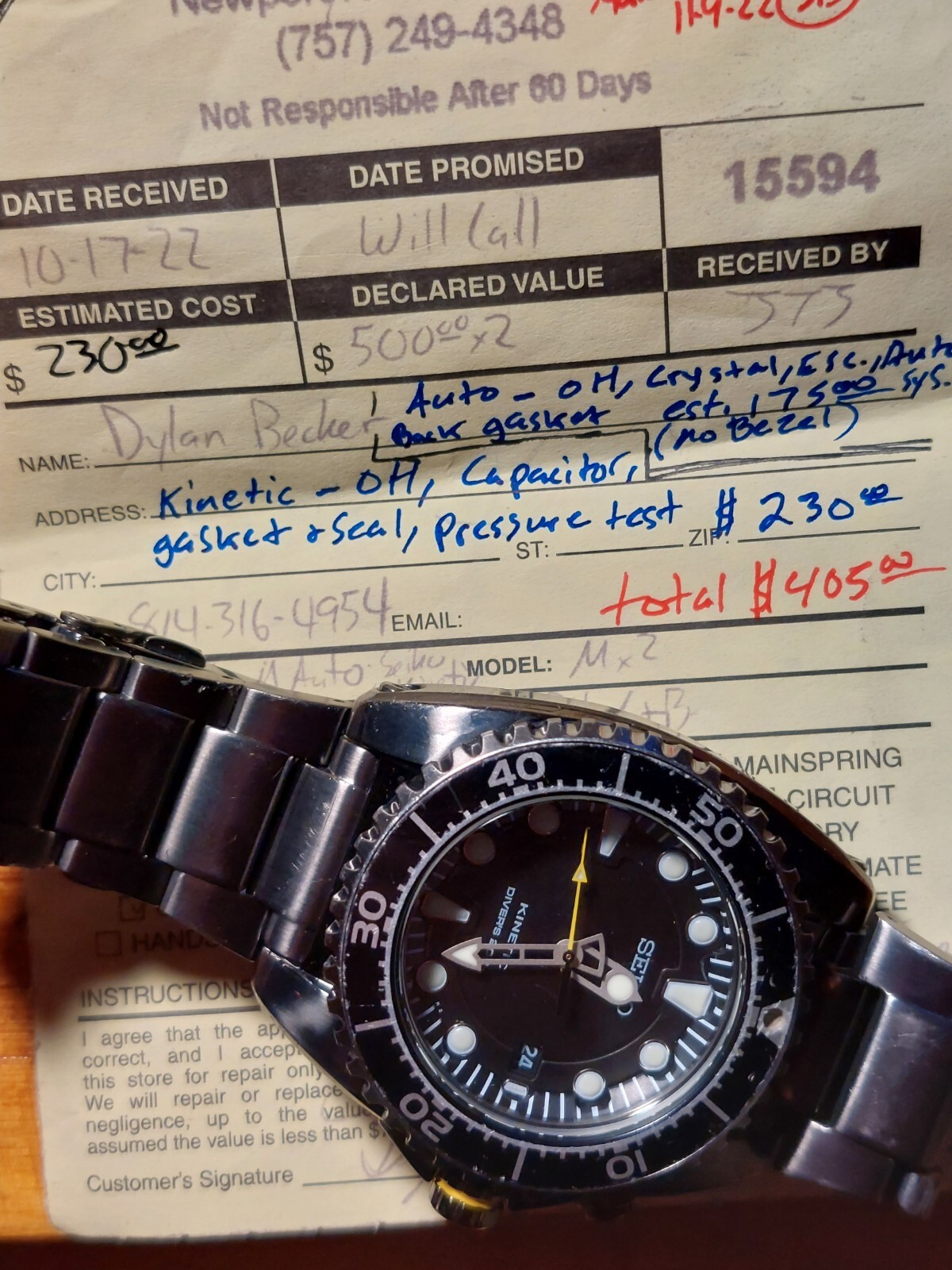 Seiko kenetic 42mm 5m62-0BL0 Dive Watch, Serviced with New Capacitor