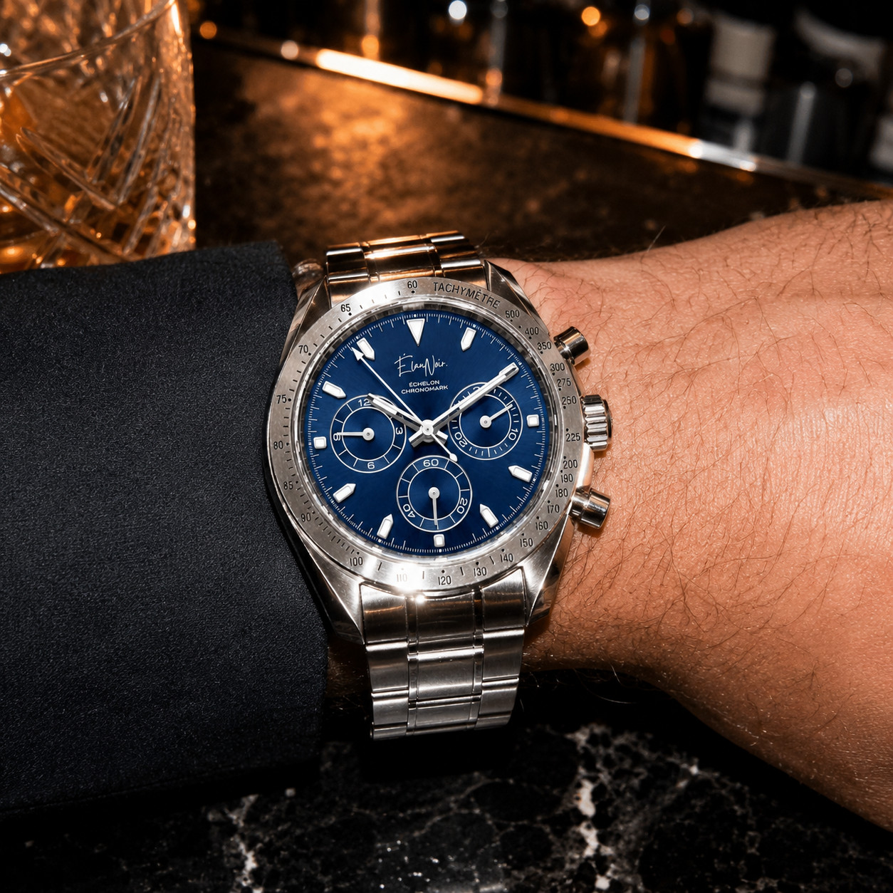 Élan Noir Échelon Chronomark Men’s Chronograph Watch 40mm Blue Dial VK63 Custom