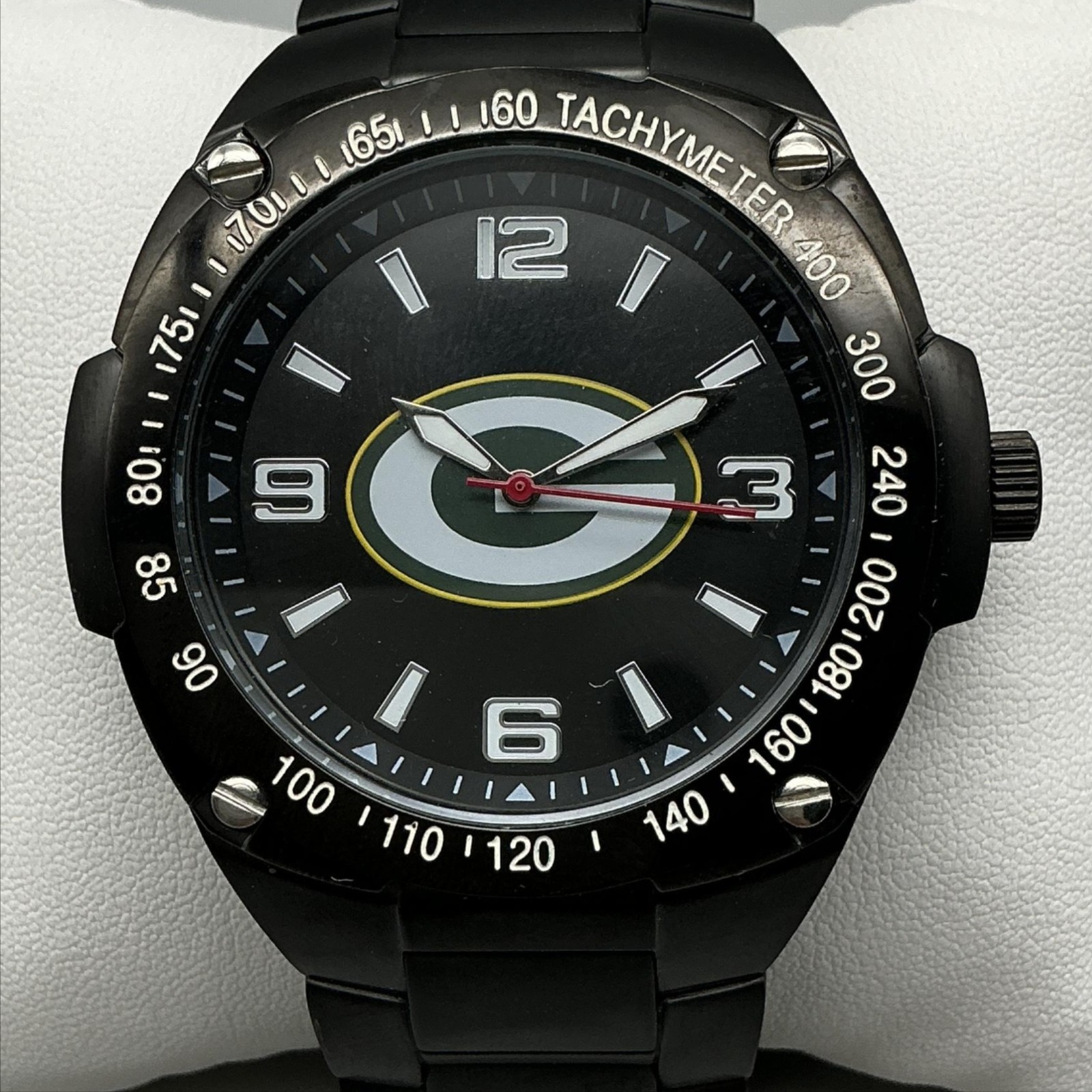 Game Time Green Bay Packers Mens Watch 43mm Black Dial Tachymeter New Battery 8″