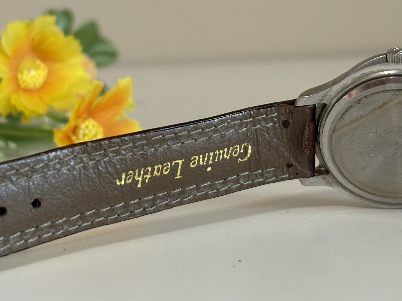 Rare Vintage Ernest Borel Day/Date Swiss Luxury Brown Leather Two-Tone Men Watch