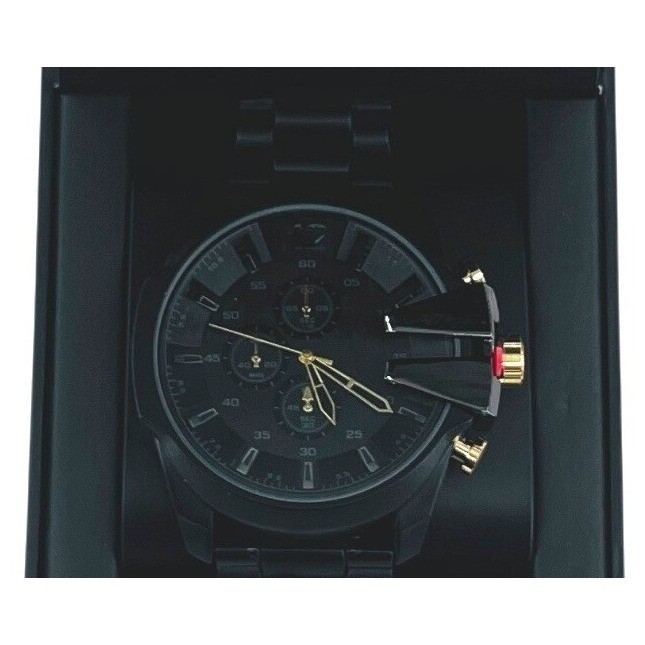 Ed Hardy Chronograph Watch Mens OS Black Gold Skull Tattoo Box Y2K NWT