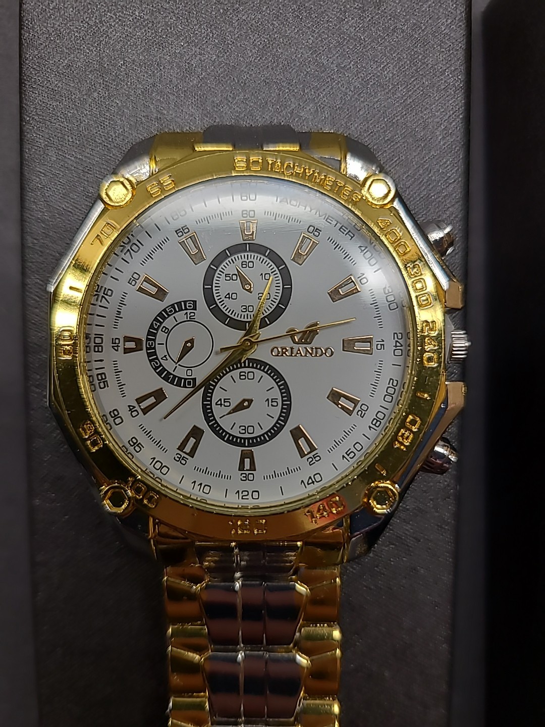 Men’s Orlando Gold And Silver Watch With 9 Inch Band And Gold Bracelet 7 1/2″