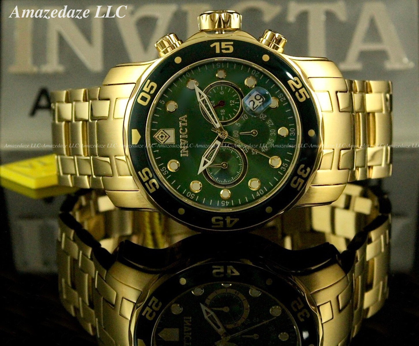 NEW Invicta Men 48mm Pro Diver Scuba Chronograph Stainless St. GREEN DIAL Watch
