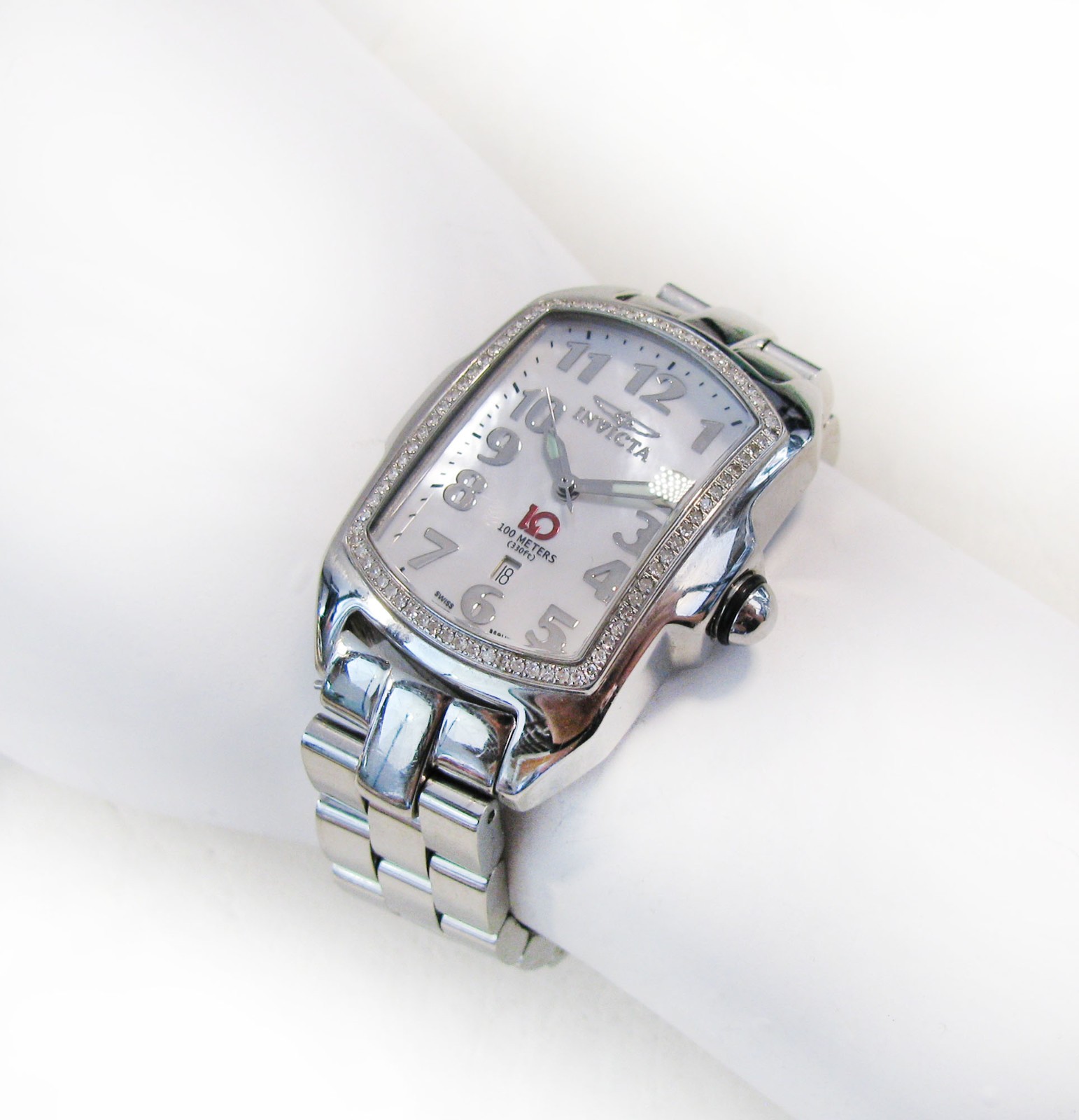 Handsome Chunky Invicta Baby Lupah II 3351 Diamond Chrome Steel 100M Date Watch
