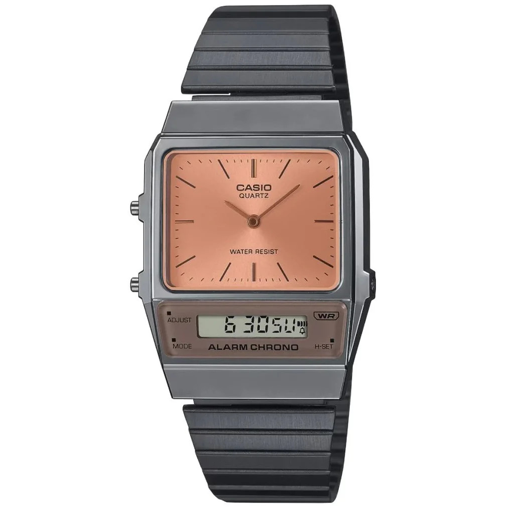 Casio Silver/Orange Dual Time Digital-Analog Retro Unisex Watch AQ-800ECGG-4A