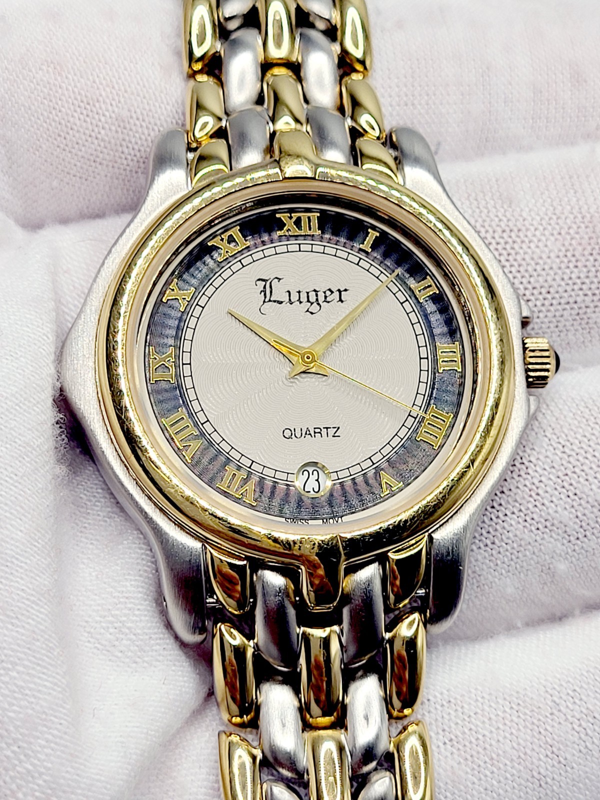 Swiss [NEW] 34mm LUGER 1990’s Two-Tone Unisex Bracelet Watch