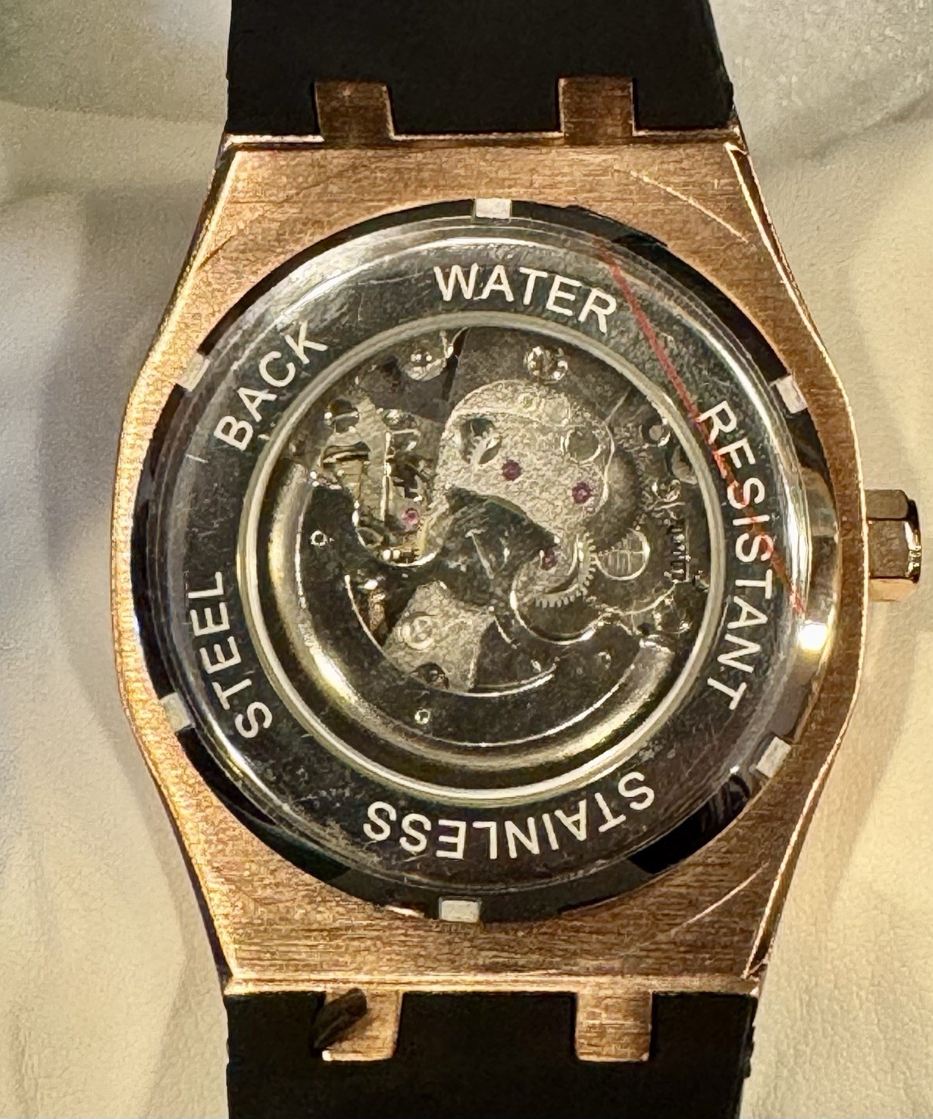 BIBI Skeleton Automatic Watch Rose Gold Black Silicone Strap 41.5mm New Box