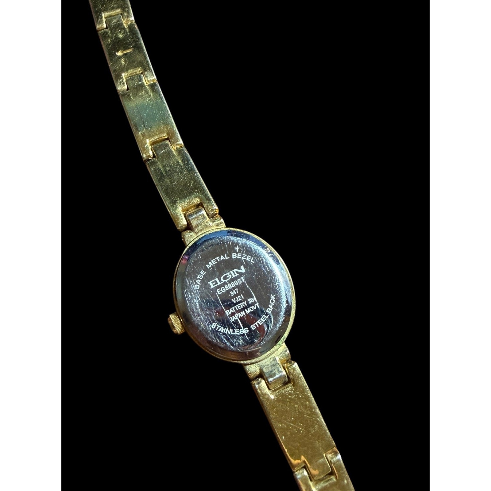 Elgin EG8B89ST Women’s Gold Tone Crystal Bezel Bracelet Watch Quartz V321