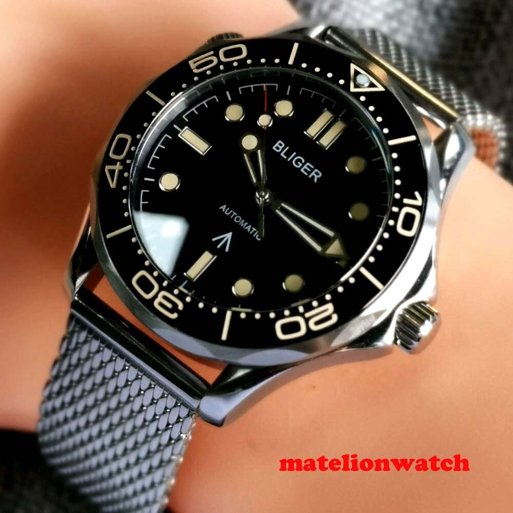 41mm Automatic Mens Watch Date NH35/PT5000/Miyota Black Dial Date Sapphire Glass