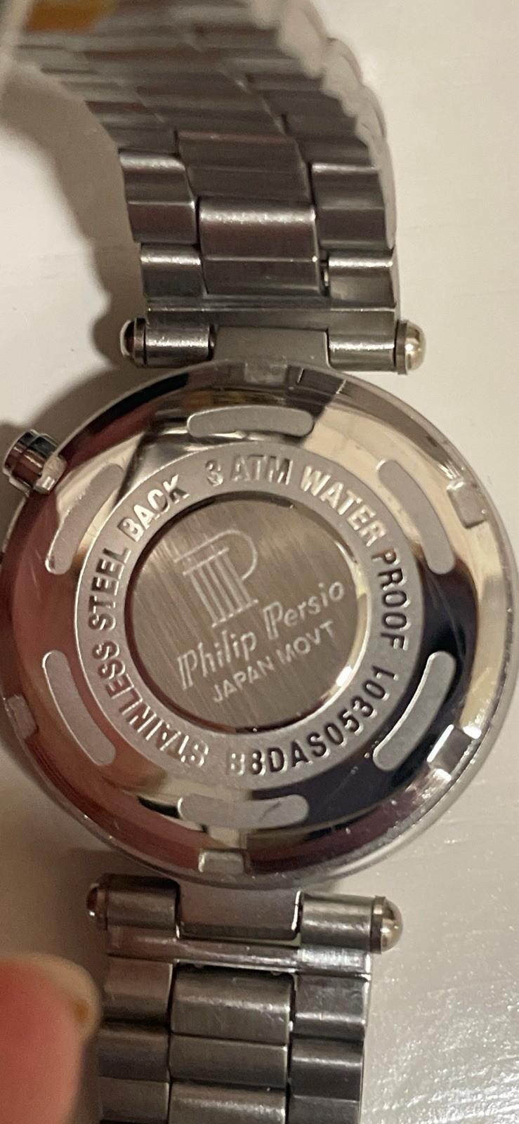 Philip Persio Silver Finish Bezel Watch 3 ATM Water Proof NIB NEW BATTERY