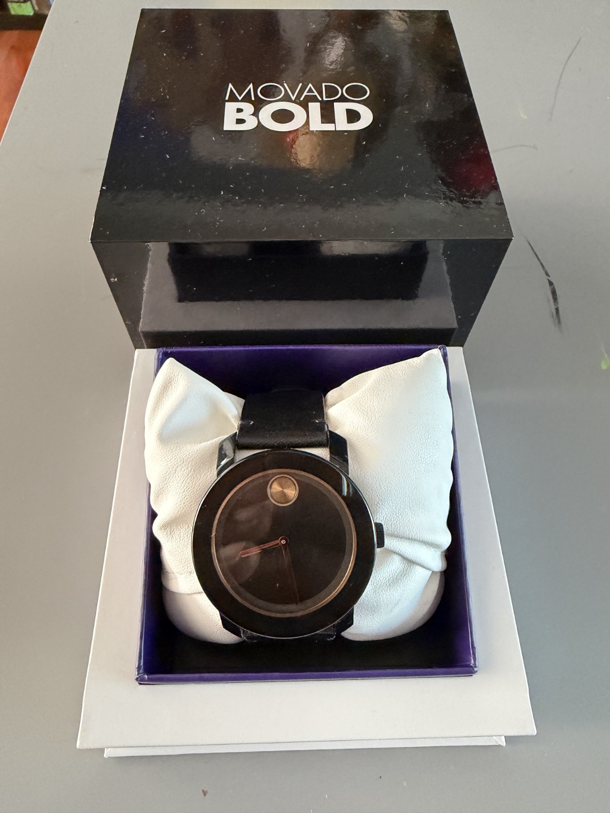Movado Bold Men’s Black Watch – MB.01.1.29.6146 Blk Museum Dial Leather Strap