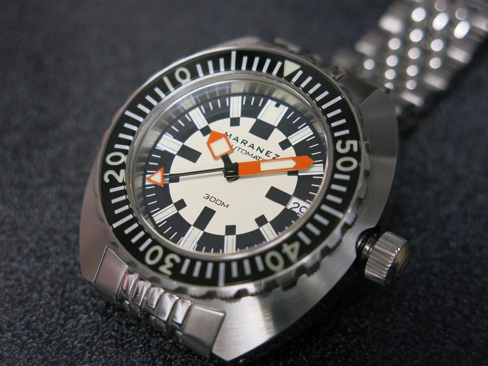 Maranez Samui Army Off White Dial Bracelet Leather Roll Rubber Strap Auto Diver