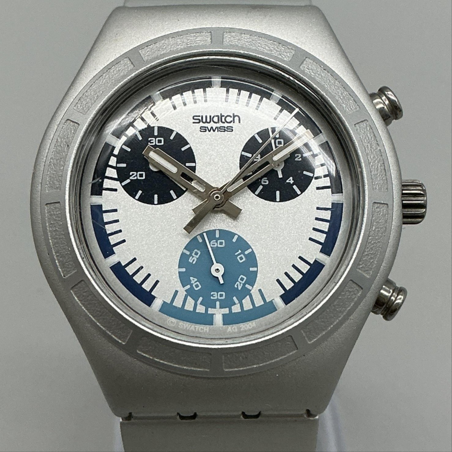 Swatch Cool Weather Irony Mens Watch 34mm Chronograph New Battery 6.5″