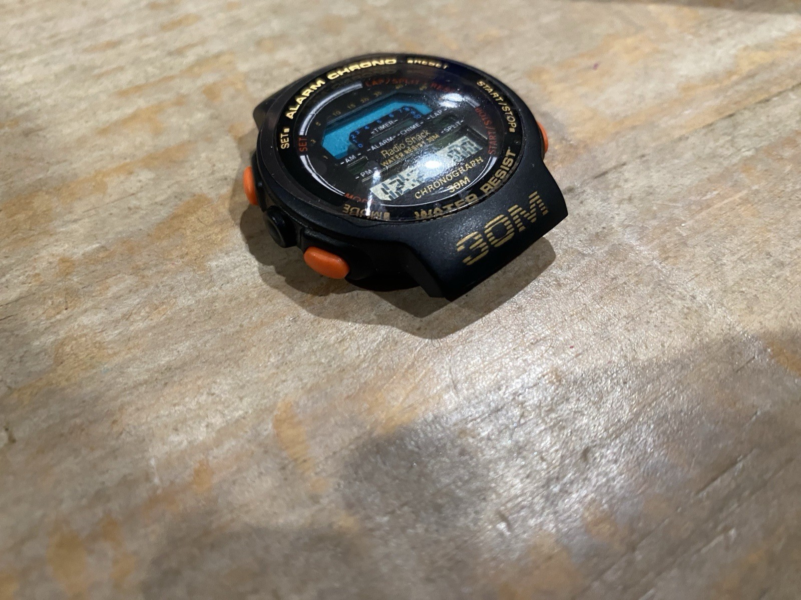 Vtg Radio Shack Sports Watch Mens Black And Orange Tone Chronograph 63-5080