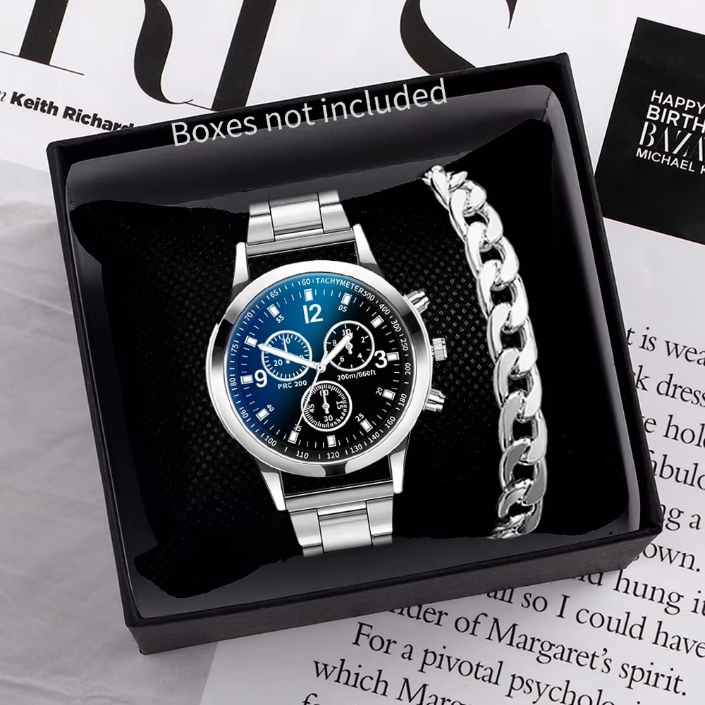 1/2PCS Men Business Watches Fashion Men’S Steel Band Quartz Watch with Bracelet（