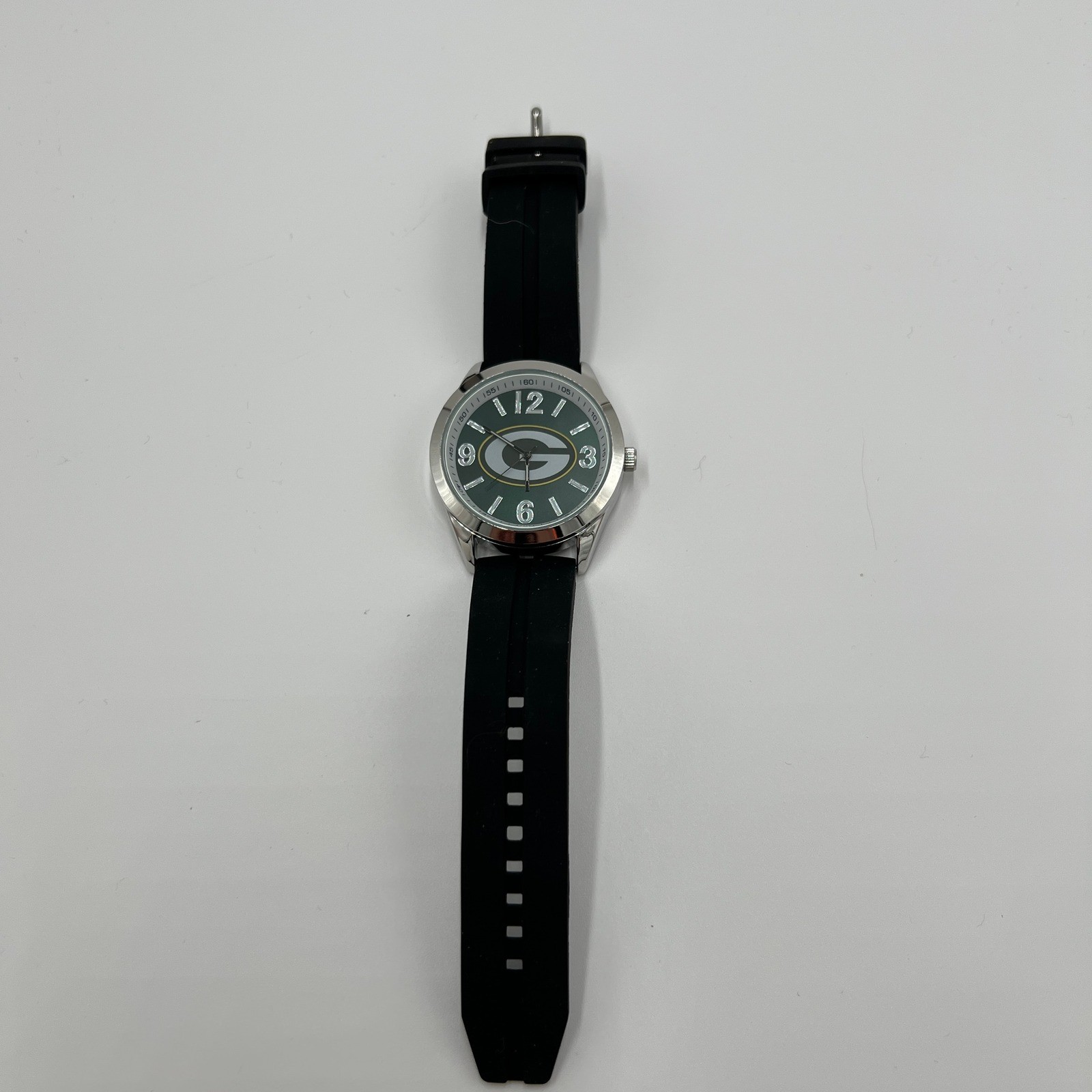 Game Time Green Bay Packers NFL Watch Mens Black Silicone Strap Green Dial New