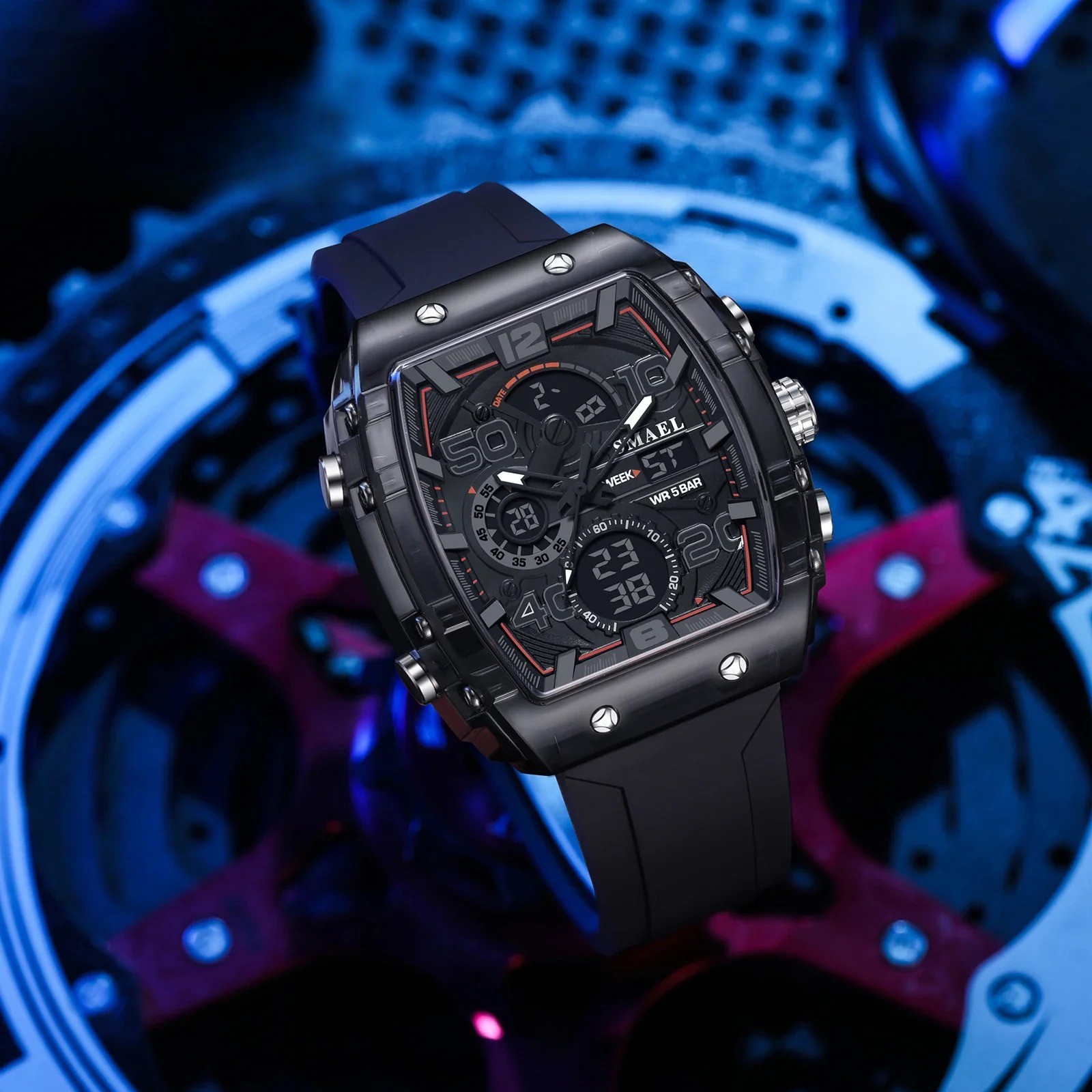 8109 Men’s Multifunctional Digital Sports Watch 50M Waterproof Dual Display LED