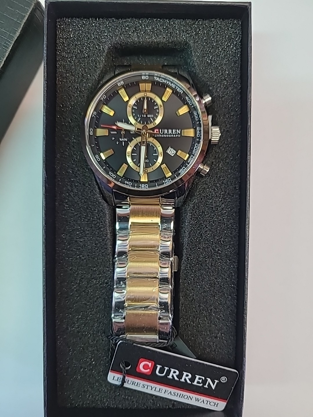CURREN Men’s Silver And Gold Watch With Black Dial 9 1/4 Inch Band