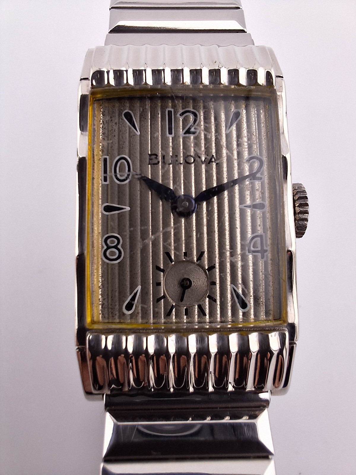 Mens Bulova 21j 1950 White Curtain Academy Award Vintage L0 Antique Runs Deco