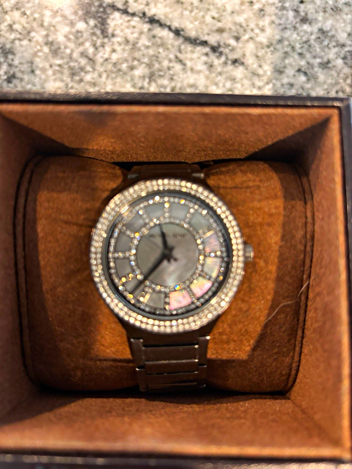 Michael Kors Wristwatch Silver Bracelet Gem-Set Bezel Gray Dial