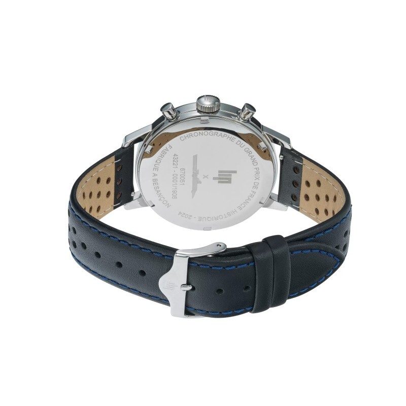 Lip Rallye Meca Quartz 670051 Mens Black Leather Strap Blue White Watch 39 mm