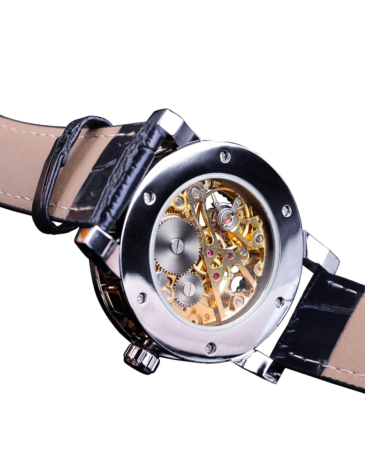 Retro Mechanical Skeleton Watch for Men, Diamond & Carved Flower Design, Classic