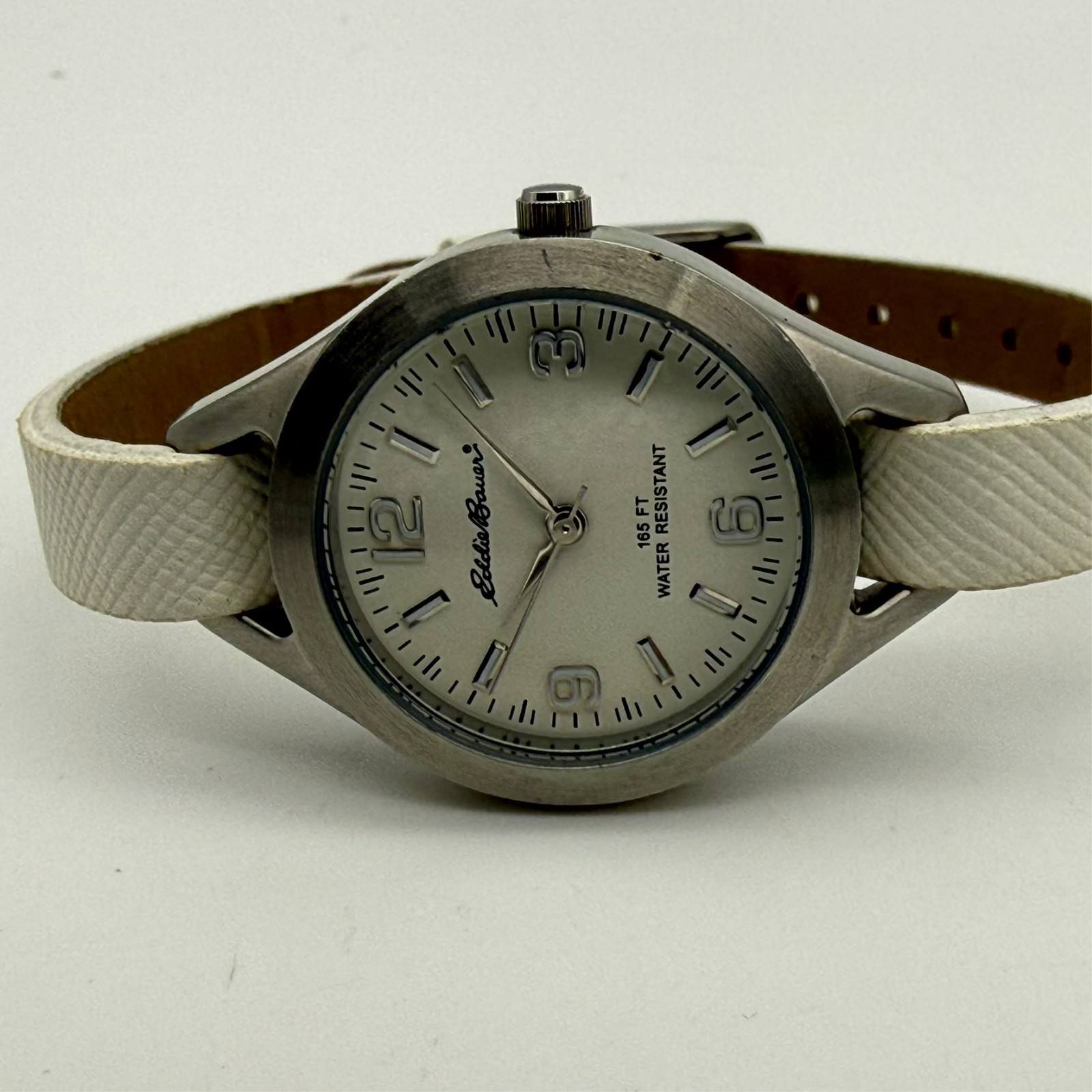Women’s EDDIE BAUER Classic All Stainless Steel Round Watch, 27mm, White Leather