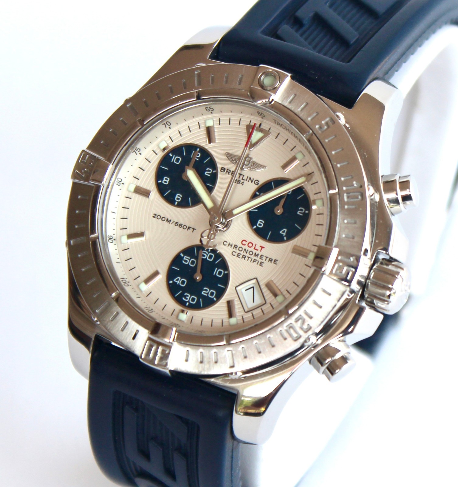 BREITLING MEN’S WATCH, A73380 CHRONO COLT, 41mm, BLUE-EYED WHITE PANDA DIAL, WOW