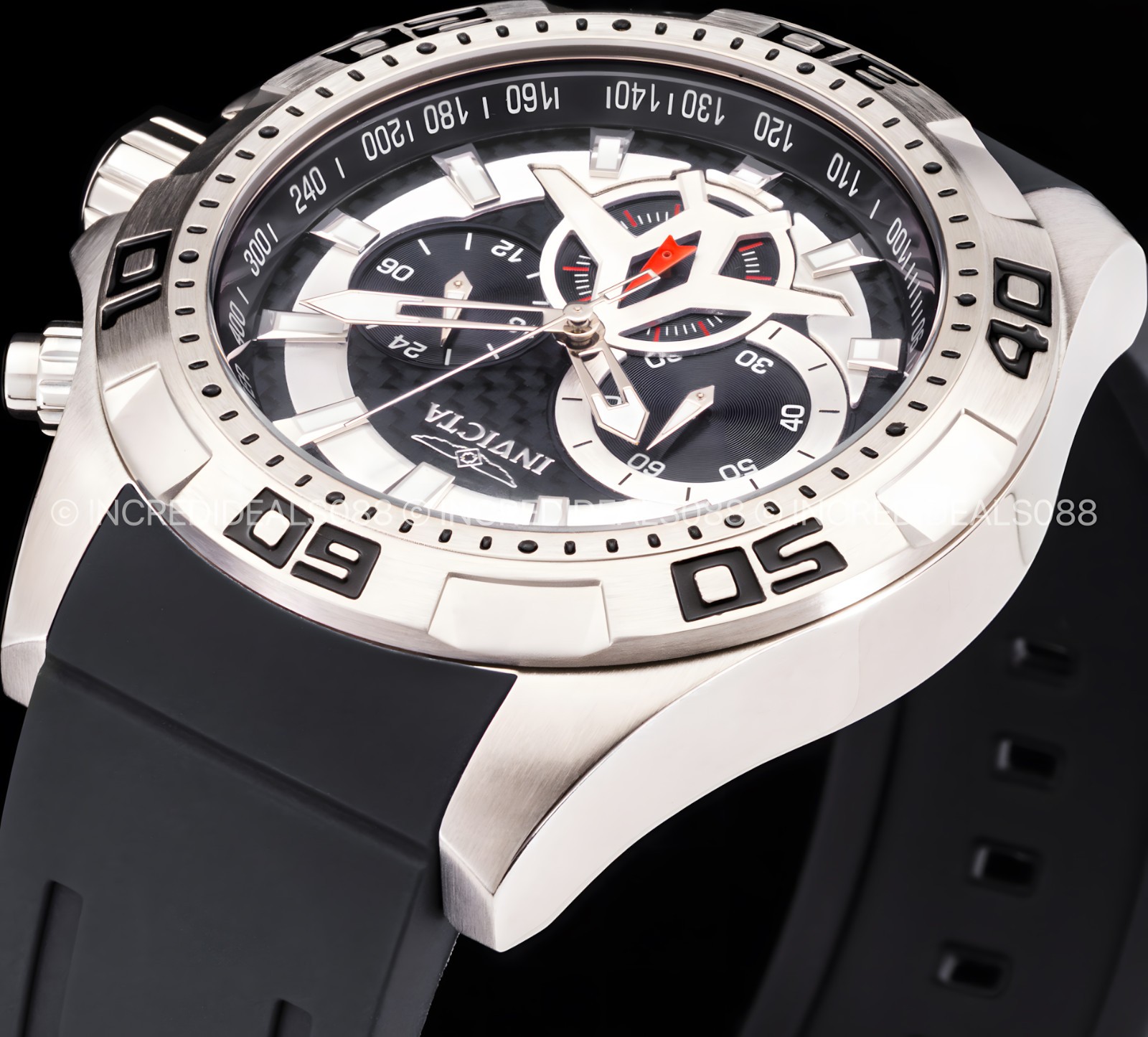 Invicta Mens AVIATOR Multi Function Black Carbon Fiber Dial Black Strap SS Watch