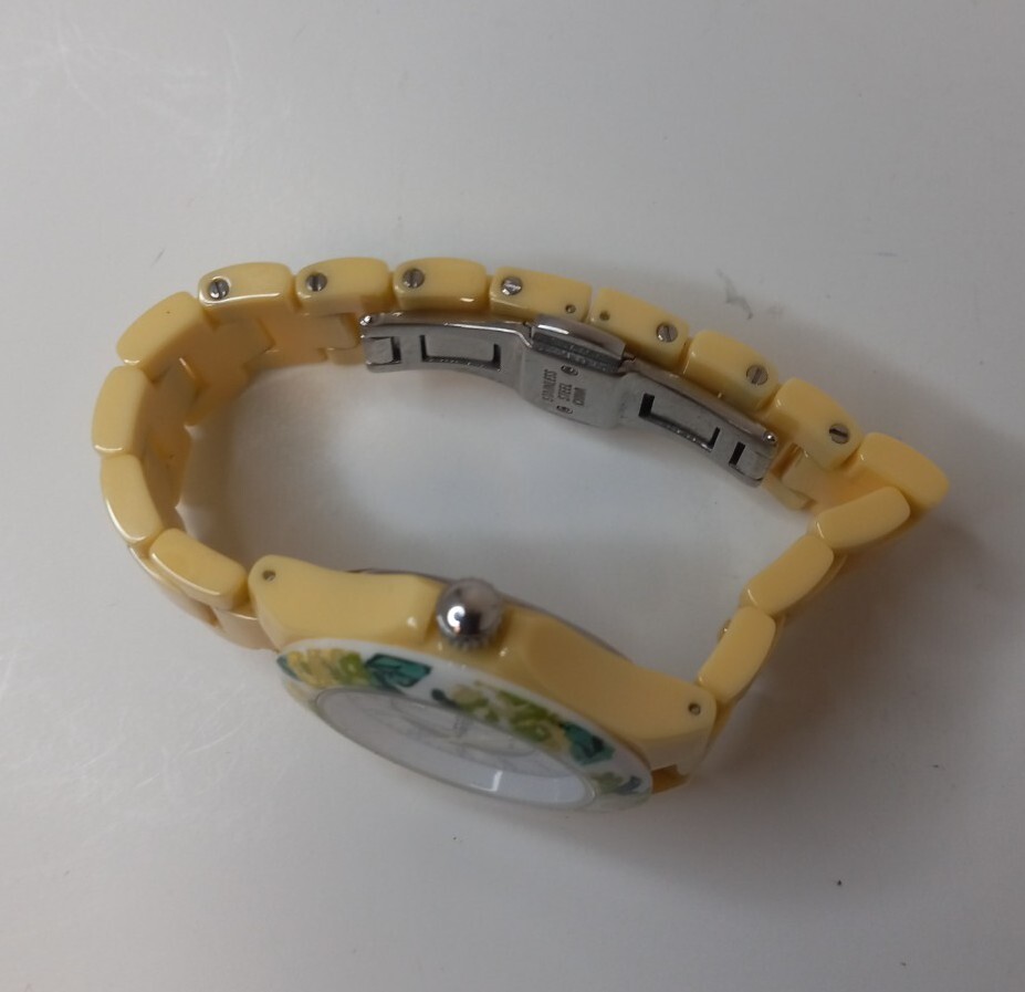 Isaac Mizrahi Live! Ceramic Watch Floral Print Hidden Fold Clasp