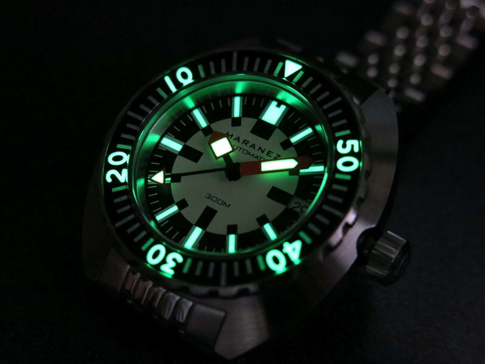 Maranez Samui Army Off White Dial Bracelet Leather Roll Rubber Strap Auto Diver