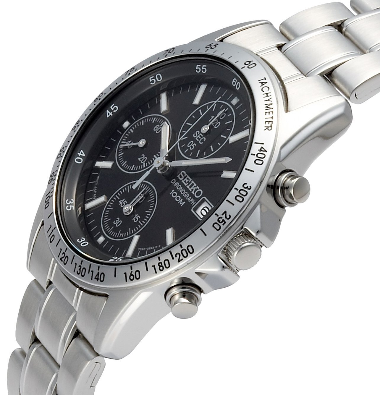 SEIKO Chronograph SND367PC Black Silver Men’s Watch Quartz 100 mm
